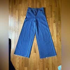 flared leg blue jeans